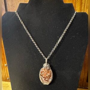 Crazy Lace Agate Silver Tone Wire Twisted Metal Necklace
